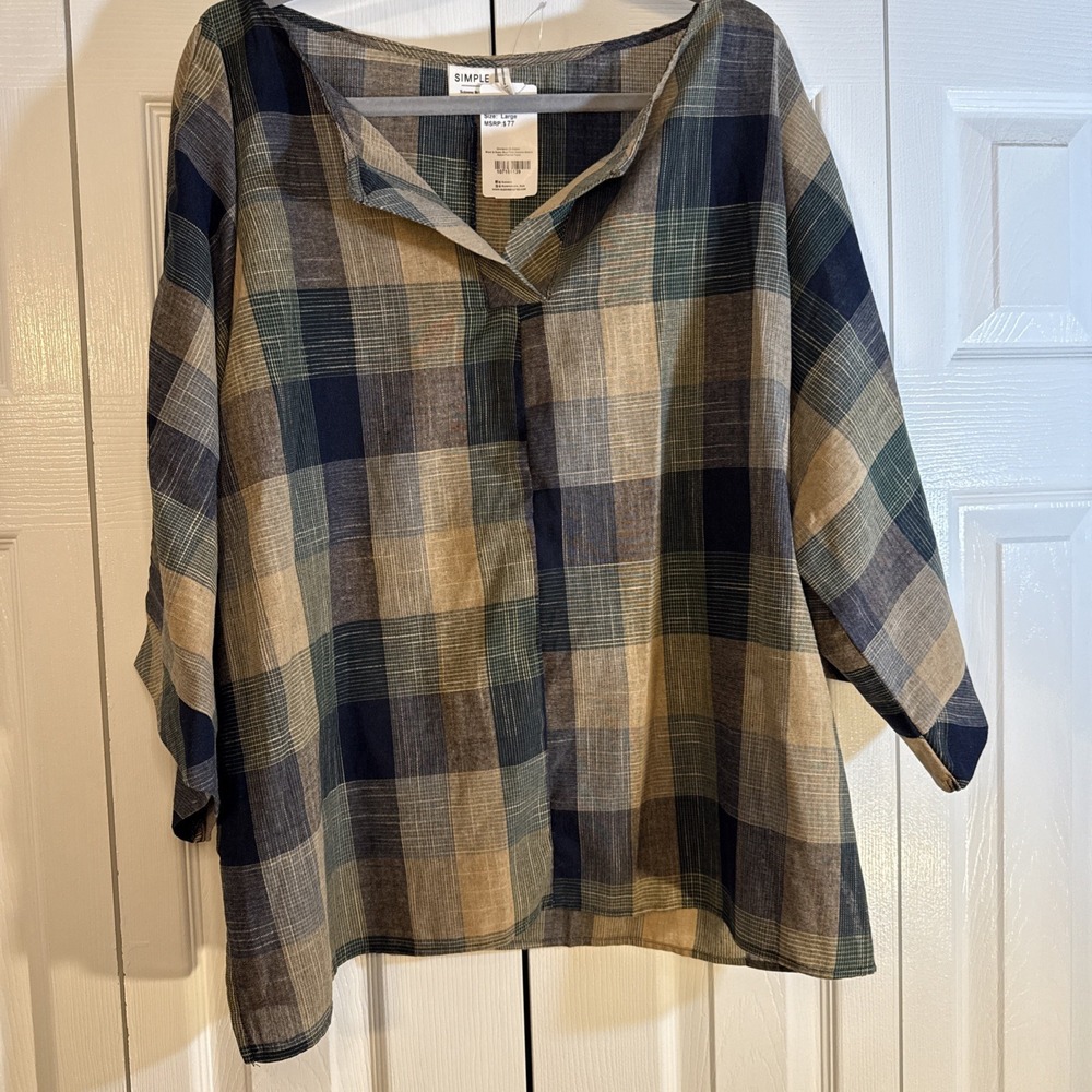 SIMPLE Suzanne Betro‎ Women's Size Large Kimono Sleeve Notch-Placket Tunic NWT